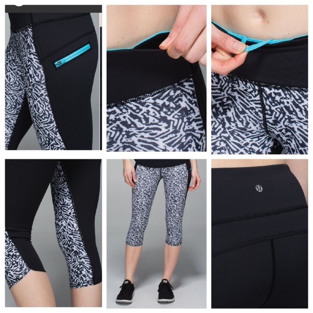 Lululemon run / running crop mini brushed animal black white